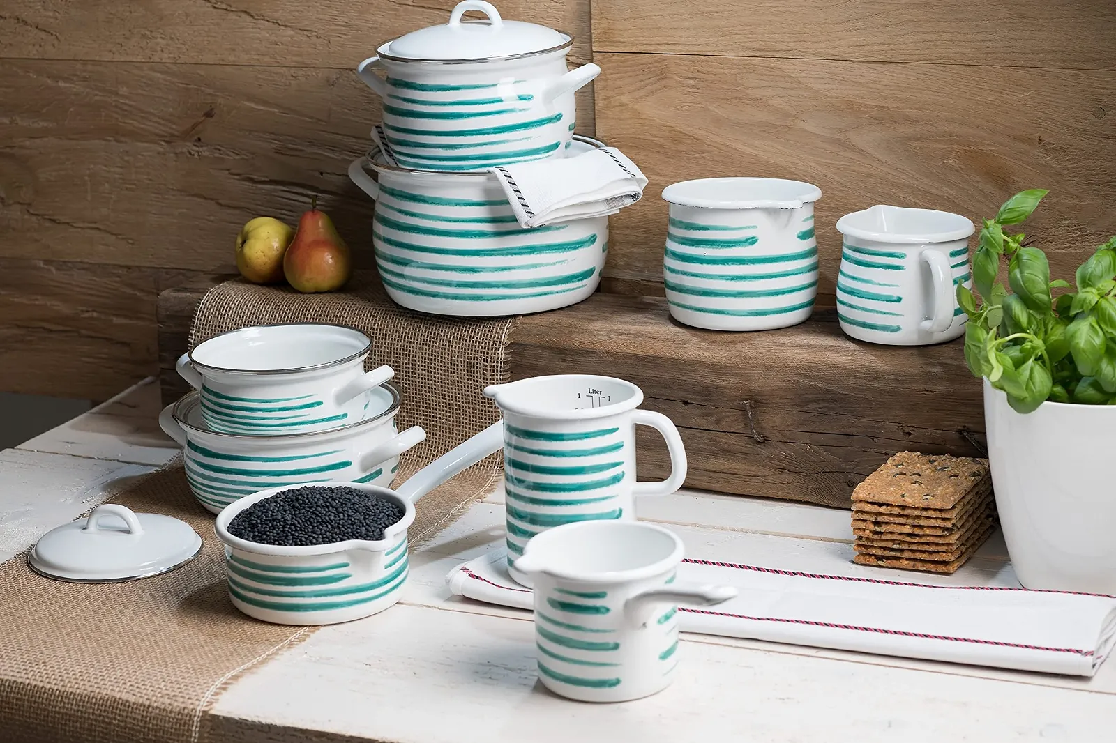 Кастрюля Riess Country 0169-048 с крышкой эмалированная 16 см 1 л Flamed Green, фото №2