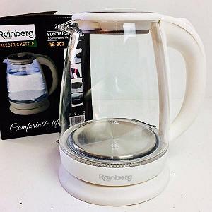 Купити Электрочайник стеклянный Rainberg RB-902 2200 Вт 1.8 л Белый - Фото 1 Электрочайник стеклянный Rainberg RB-902 2200 Вт 1.8 л Белый - Фото 1