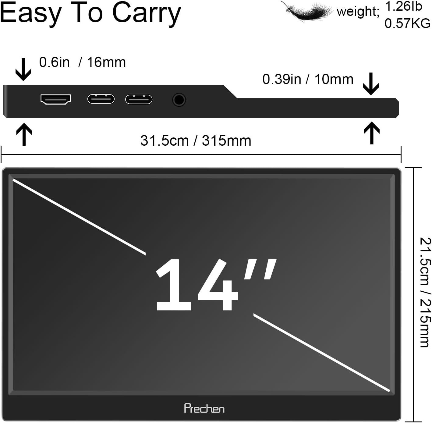 Портативний сенсорний монітор 14" Prechen HD-140 WUXGA IPS 60 Hz, фото №8