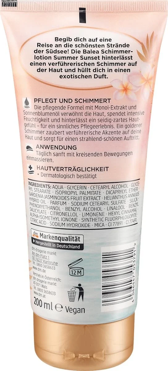 Лосьйон для тіла Balea Shimmer Summer Sunset з ароматом Південного моря, 200 мл (Limited Edition), фото №2