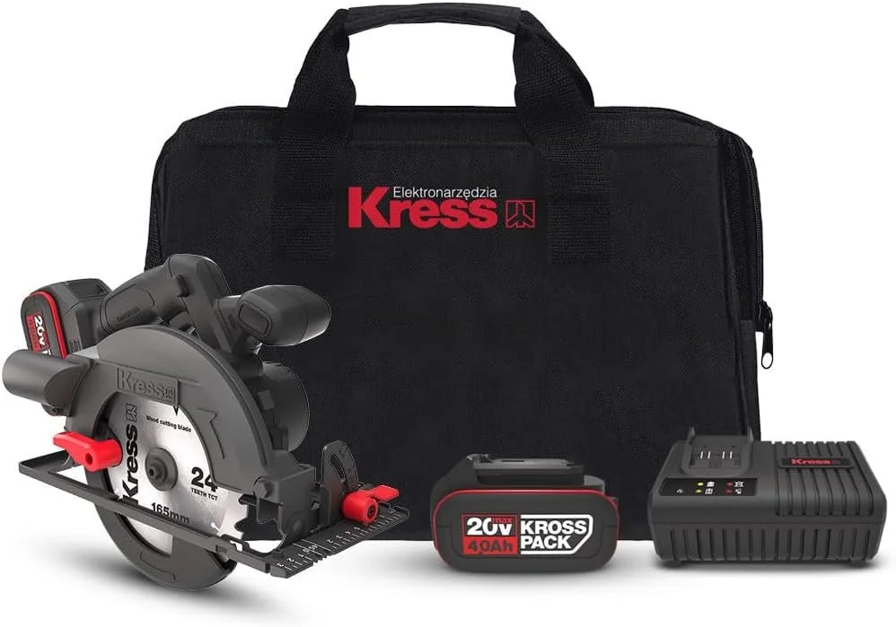 Акумуляторна циркулярная пила Kress KUE12.1 / 20V 2 х 4Ah / 5200 об/мин / 165 мм / Бесщеточная / Черная, фото №1