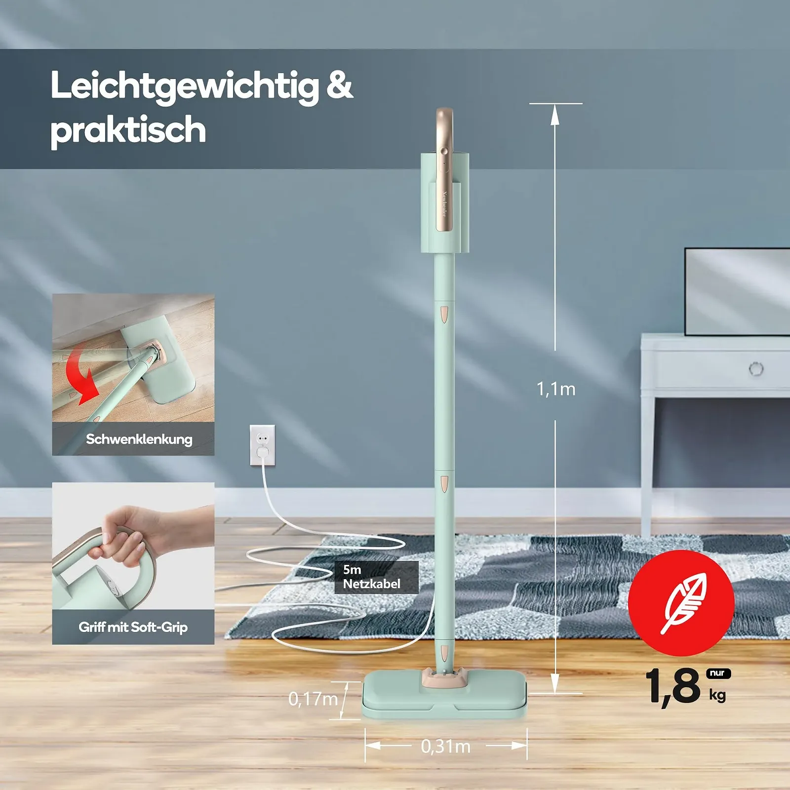 Пароочисник 2-в-1 Newbealer Ручний 1200 Вт знімний з 3 рівнями пари 7 аксесуарами і 2 насадками з мікрофібри, фото №4 Пароочисник 2-в-1 Newbealer Ручний 1200 Вт знімний з 3 рівнями пари 7 аксесуарами і 2 насадками з мікрофібри, фото №4