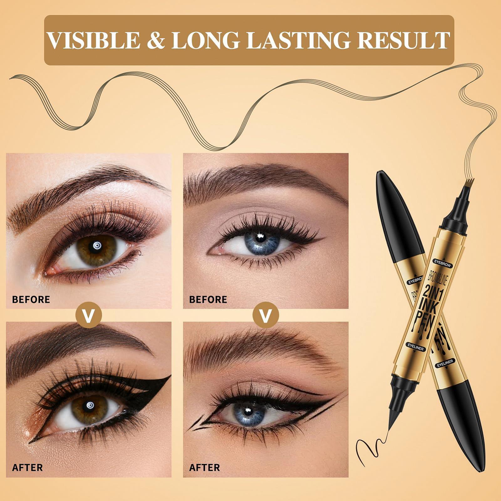 Олівець для брів 2-в-1 Double Head 4 Fork Tip Eyeliner Водостійкий Dark Brown, фото №4