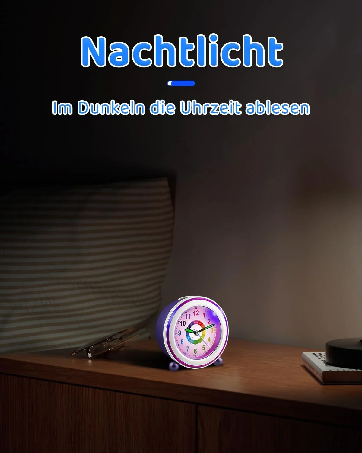 Дитячий Будильник Ayybboo Кварцовий Аналоговий Безшумний з Функцією Повтору та Нічником, фото №5