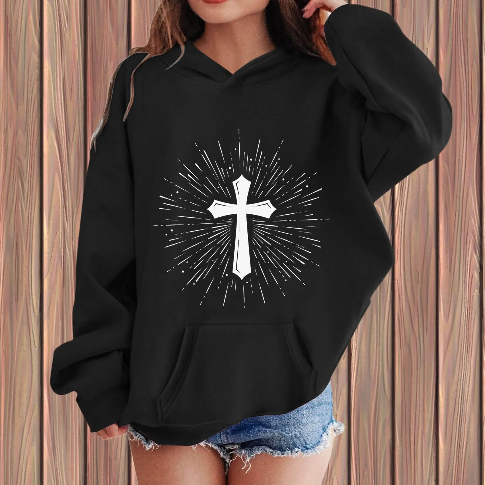 Пуловер для дівчат з довгими рукавами та капюшоном, фото №3