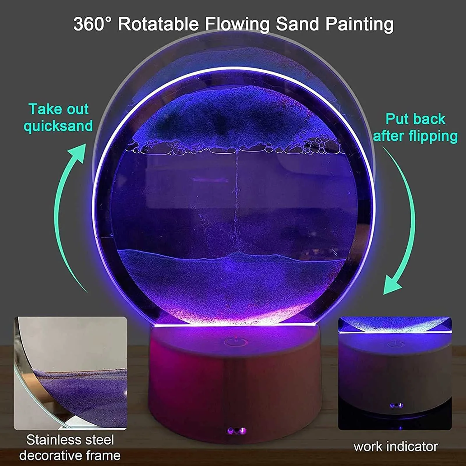 Настільна лампа Moving Sand Art 3D 7 кольорів 360° Rotation Червоний, фото №5