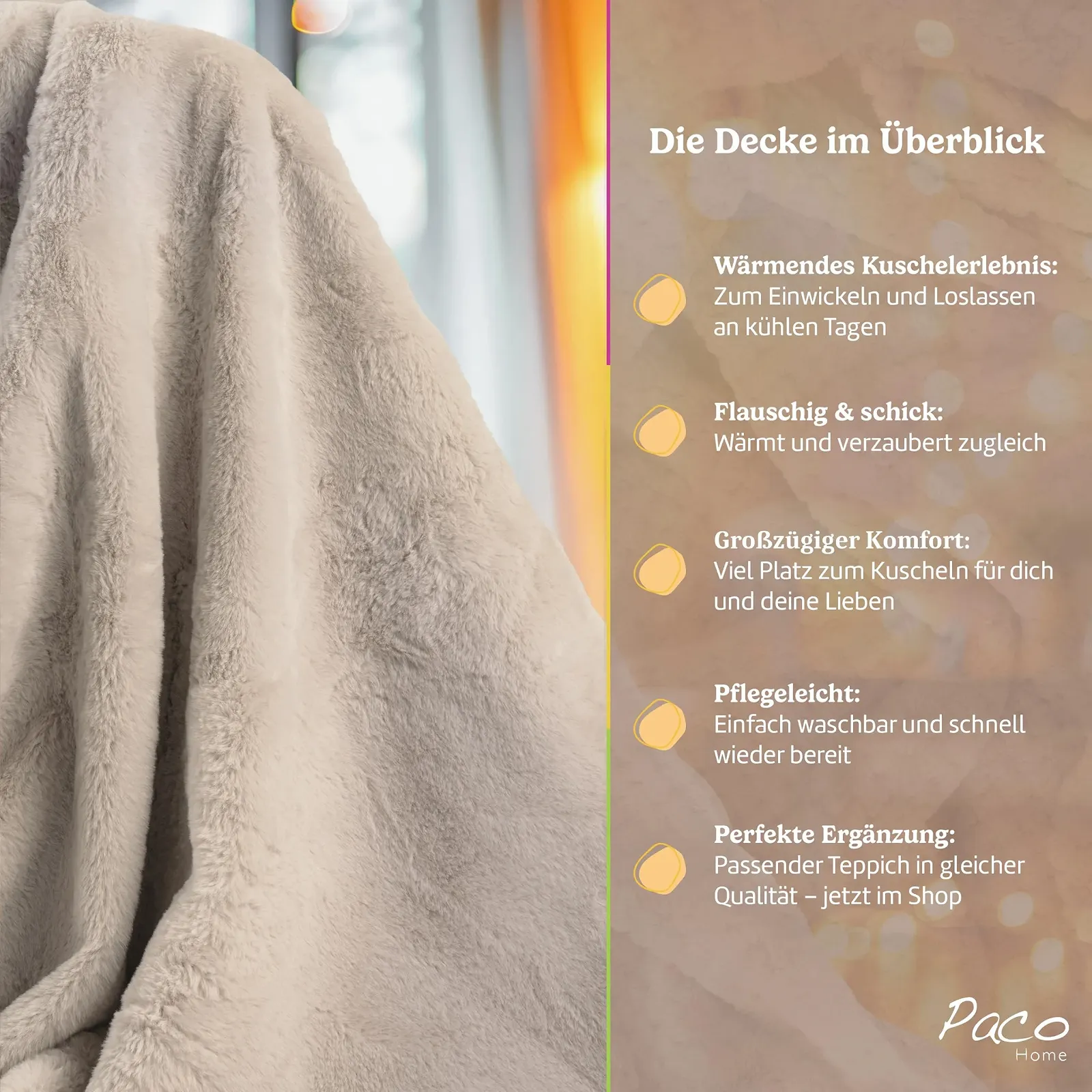 Покривало для вітальні Paco Home Декоративне Однотонне Пухнасте М'яке Колір: кремовий, Розмір: 150 x 200 см, фото №4