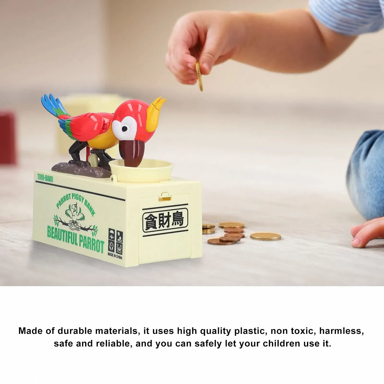 Скарбничка інтерактивна Папуга Пластикова Червона на батарейках, фото №4