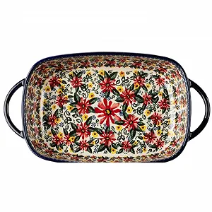 Форма для запекания керамическая 1900 мл с двумя ручками Винтажные цветы - Фото 1