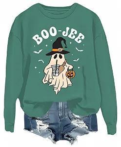 Хеллоуинская толстовка Boo Jee Ghost, Хеллоуинская футболка Boo Jee Ghost, повседневная осенняя кофта с длинными рукавами и круглым вырезом - Фото 1