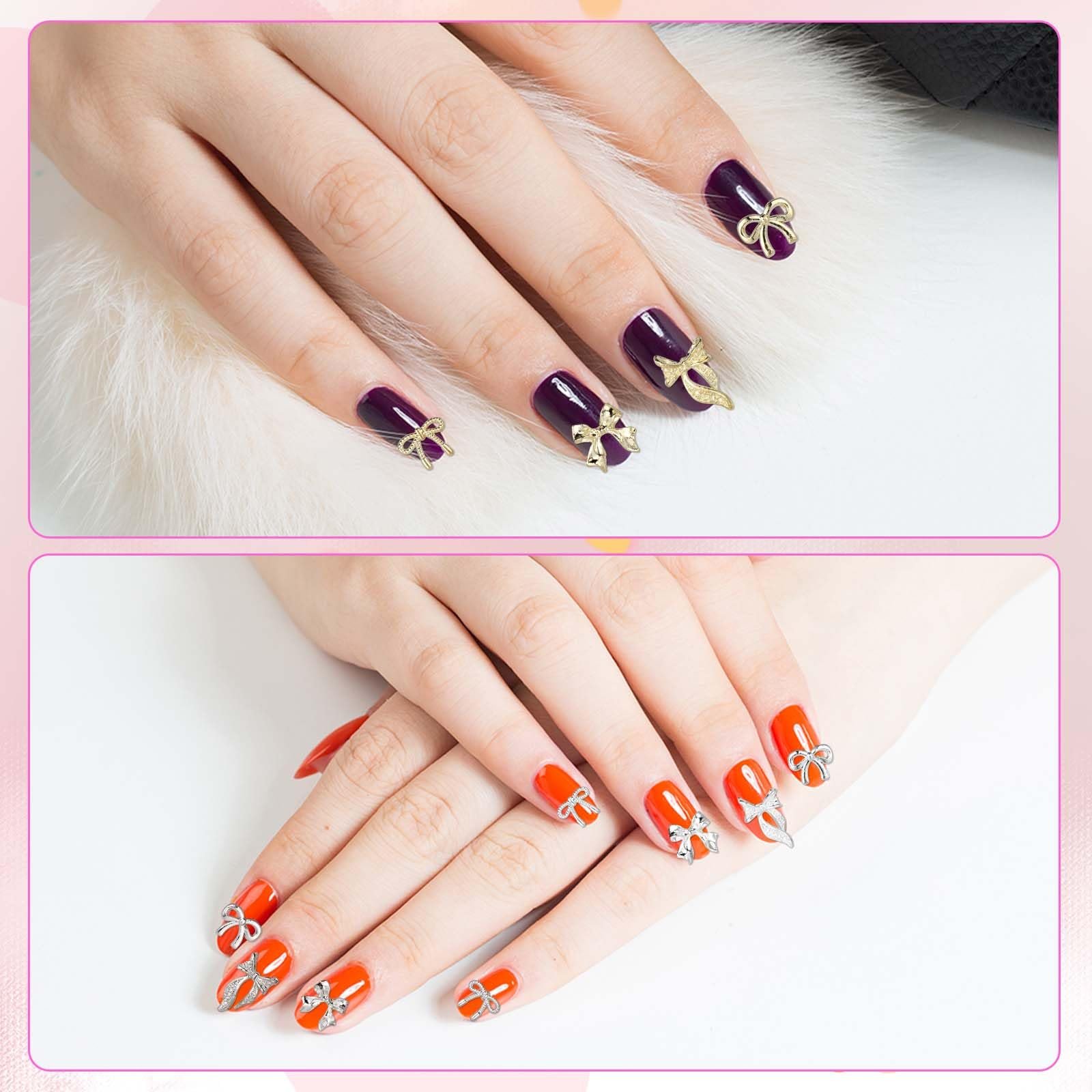 Аксесуари для нігтів Бантики 135шт Металеві прикраси у формі бантиків 5 видів Золотий, біле золото та срібний, фото №7