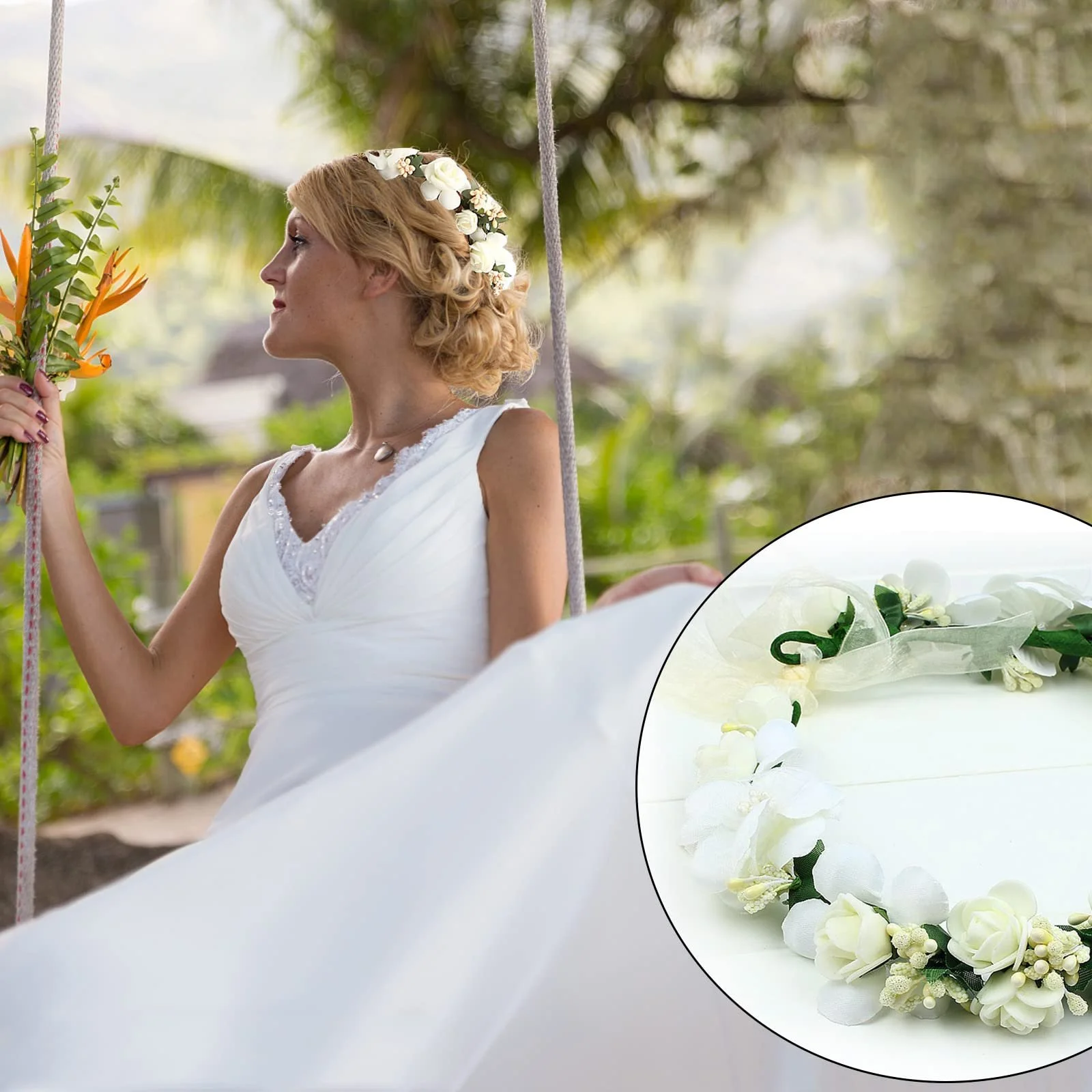 Вінок для волосся весільний Квітковий, фото №3