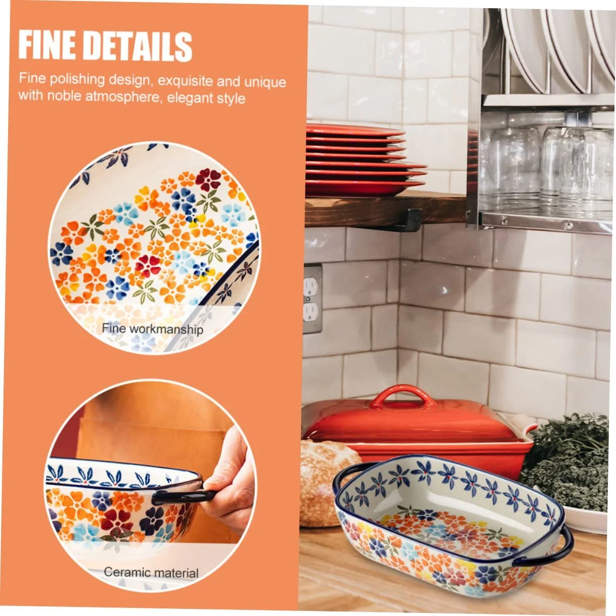 Керамическая форма для запекания Happyyami с двумя ручками термостойкая для риса и пасты, фото №7
