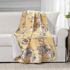 Покривало Бавовняне Двостороннє Lush Decor French Country Toile Жовтий/Сірий, 152 x 127 см - Фото 1