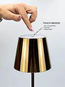 Настільна лампа Zafferano Poldina Pro Акумуляторна LED Сенсорне димування Алюміній Висота 38 см Золотий блискучий synthetic.ua - Фото 1
