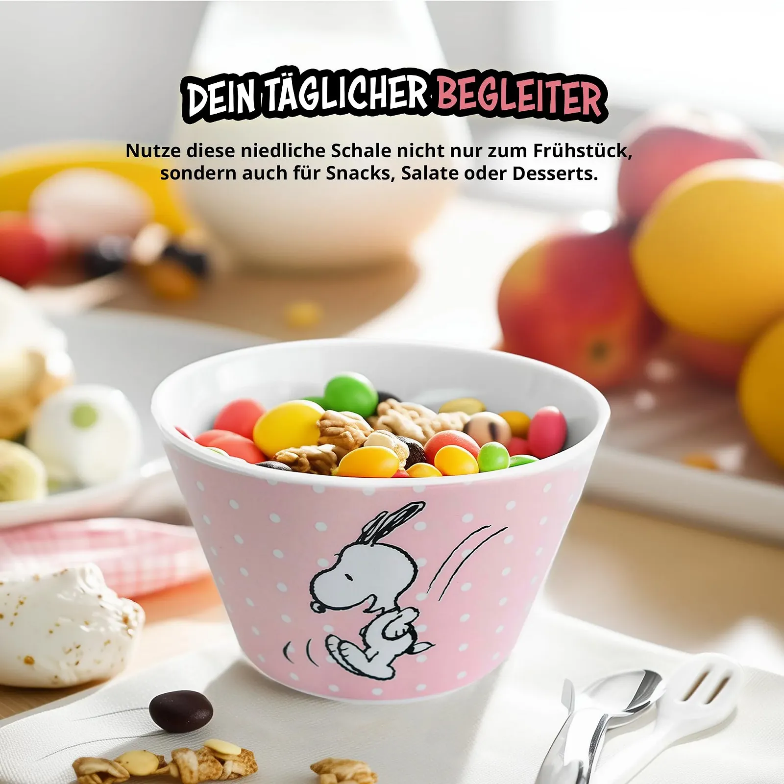 Миска United Labels The Peanuts Snoopy 500 мл Розовая в горошек, фото №3