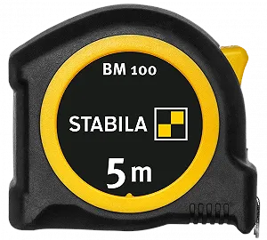 Рулетка вимірювальна STABILA BM 100 5 м / 19 мм / метрична шкала / ABS-Softgrip / Клас II / Чорно-Жовта synthetic.ua - Фото 1
