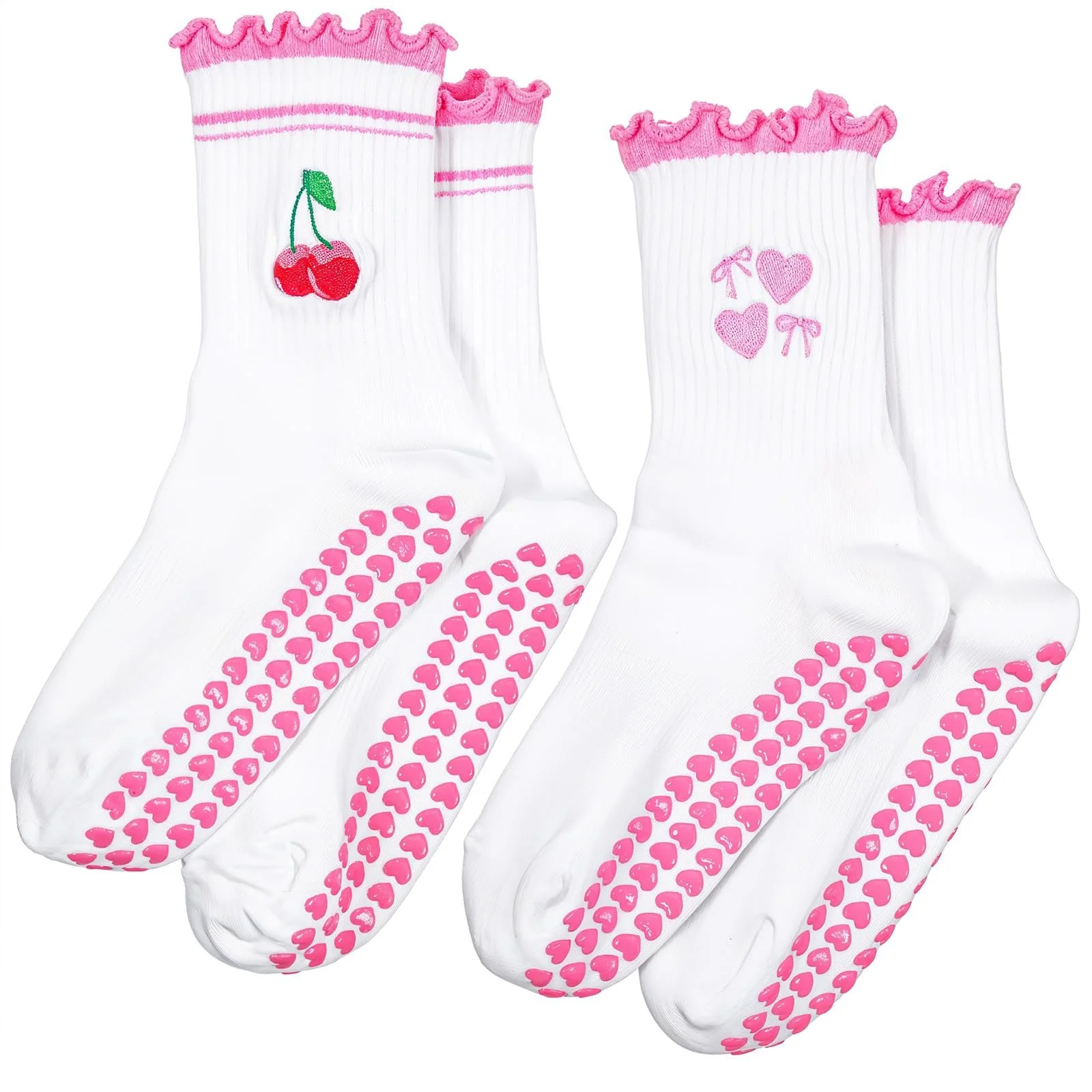 Носки для пилатеса с фруктовым мотивом, нескользящие, 2 шт. Бело-розовые (S-XXL), фото №1