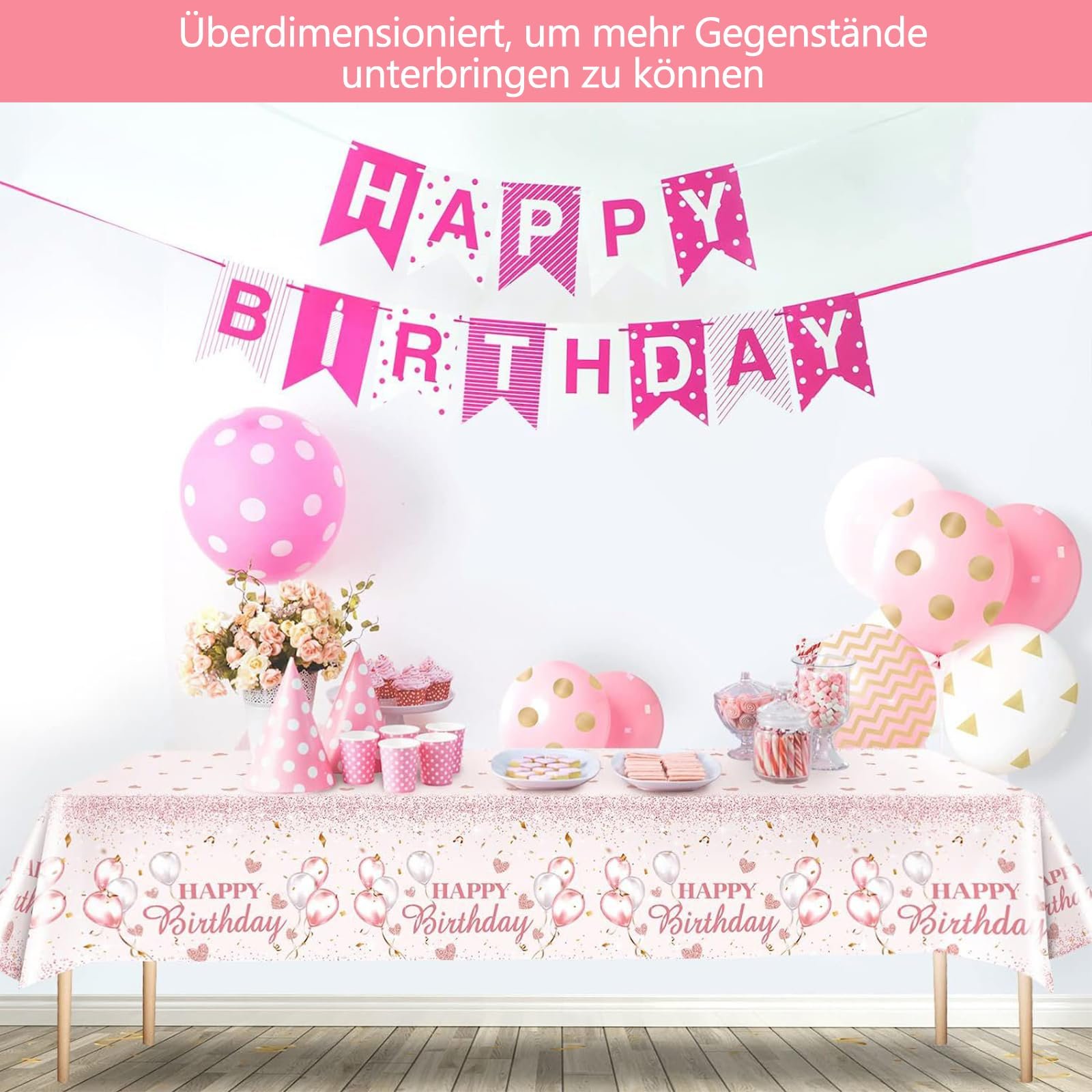 Скатертина 137 x 274 см пластикова багаторазова водонепроникна Pink Balloons, фото №6