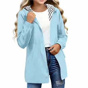 Куртка с капюшоном Generisch для девочек, средней длины, однотонная, для активного отдыха, легкая, повседневная куртка с капюшоном, в полоску, зимняя куртка, детская, мягкая, удобная, переходная куртка 6-16 лет - Фото 1