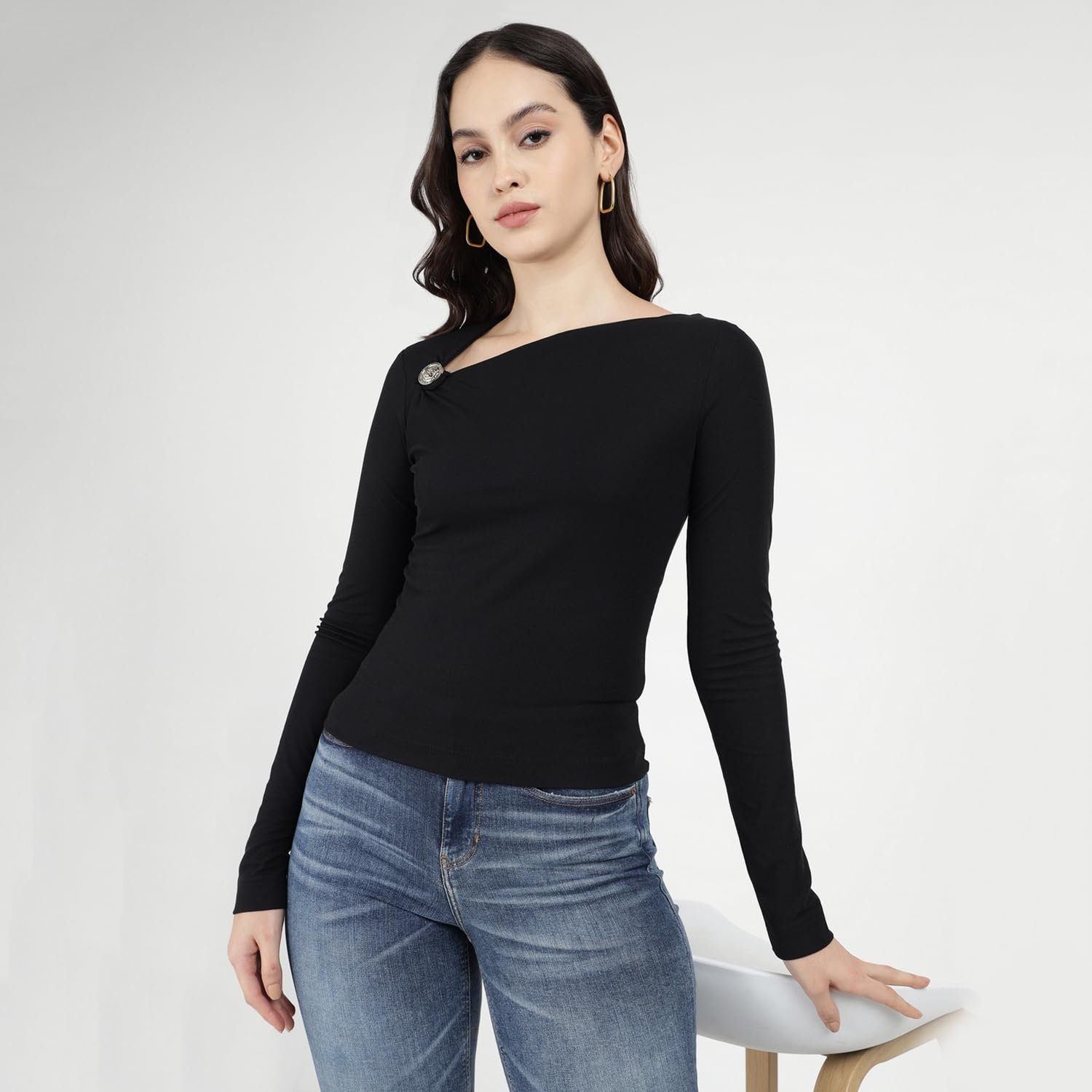 Жіночий лонгслів GUESS - Febe Top - Чорний - S, фото №8