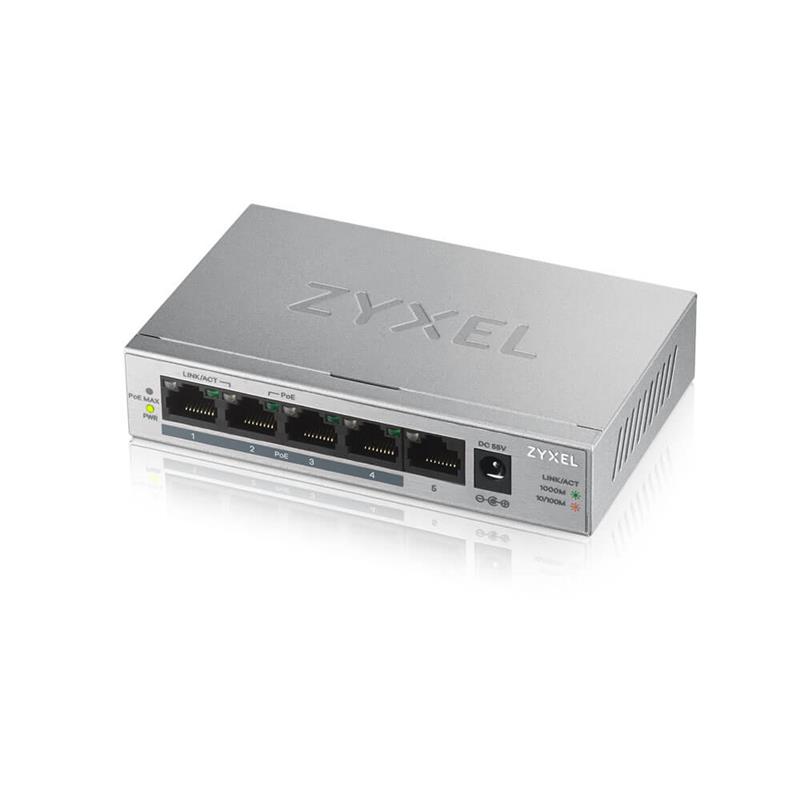 Коммутатор ZYXEL GS1005HP (GS1005HP-EU0101F) 1xGE 4xGE PoE max 60W, фото №1