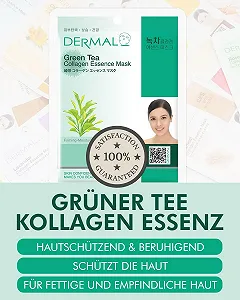 Маска для обличчя з есенцією колагену та зеленого чаю DERMAL, 10 шт. - Відновлююча та освіжаюча synthetic.ua - Фото 1