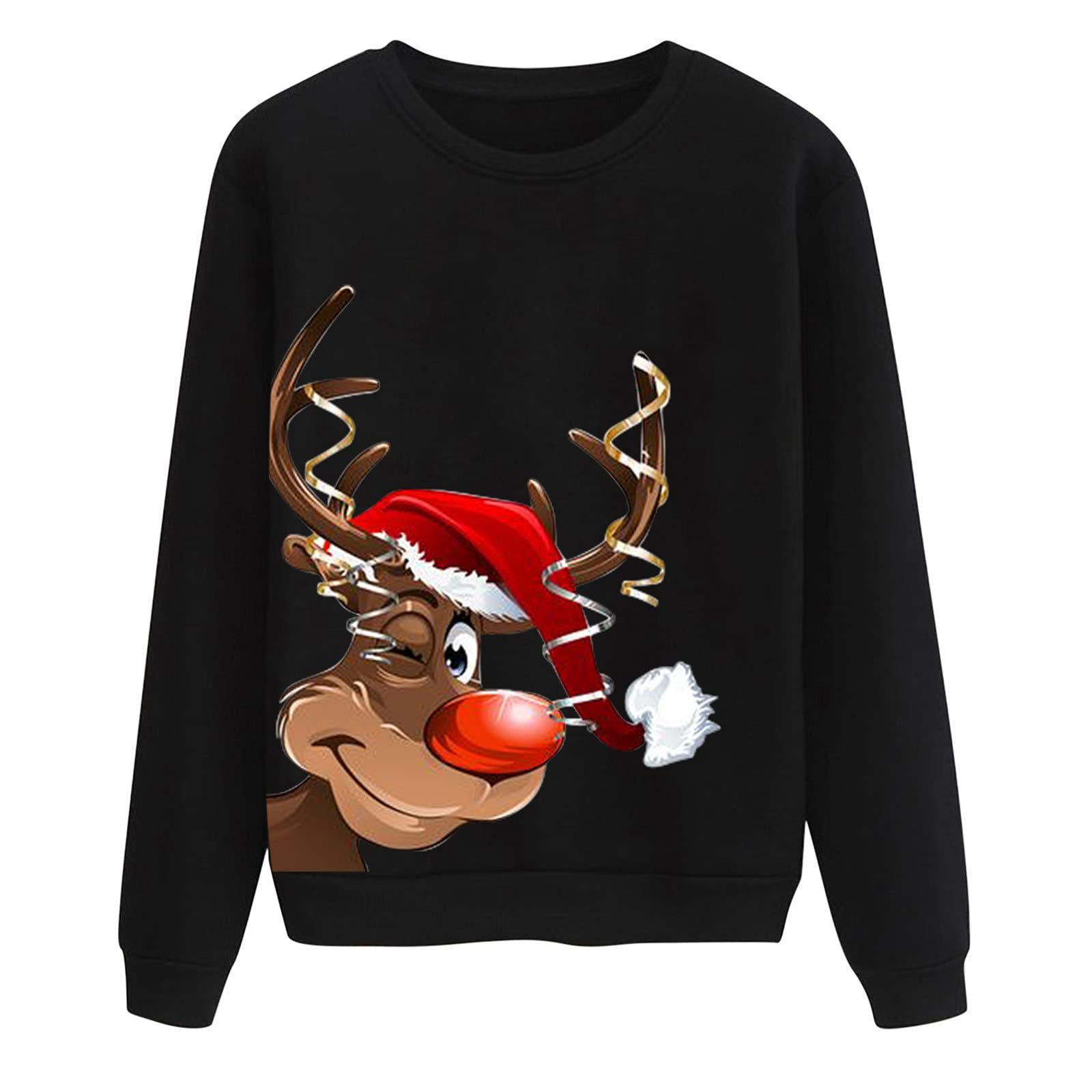 Женский Рождественский Свитшот, Рождественский Джемпер с Длинными Рукавами с Оленем, Рождественский Мотив, Забавный Красный, фото №3 Женский Рождественский Свитшот, Рождественский Джемпер с Длинными Рукавами с Оленем, Рождественский Мотив, Забавный Красный, фото №3