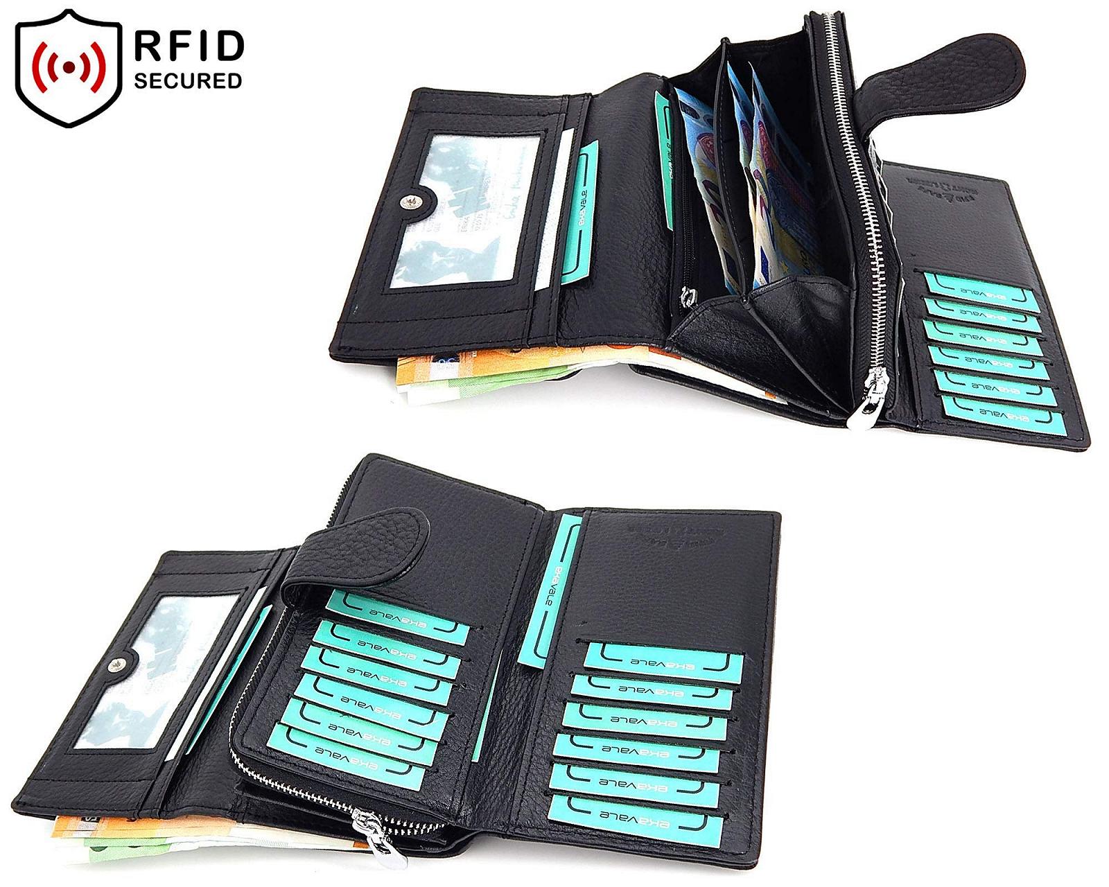 Кошелек Женский ekavale Из натуральной кожи Большой с RFID/NFC защитой Черный с карманом для ID, фото №6