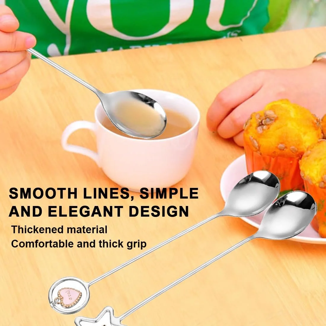 Набір з 4 ложок для еспресо з нержавіючої сталі (у формі серця та зірки), фото №5