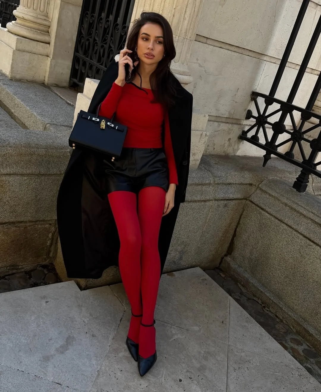 Червоні однотонні щільні бавовняні колготки для дівчини класичні без малюнка, фото №2