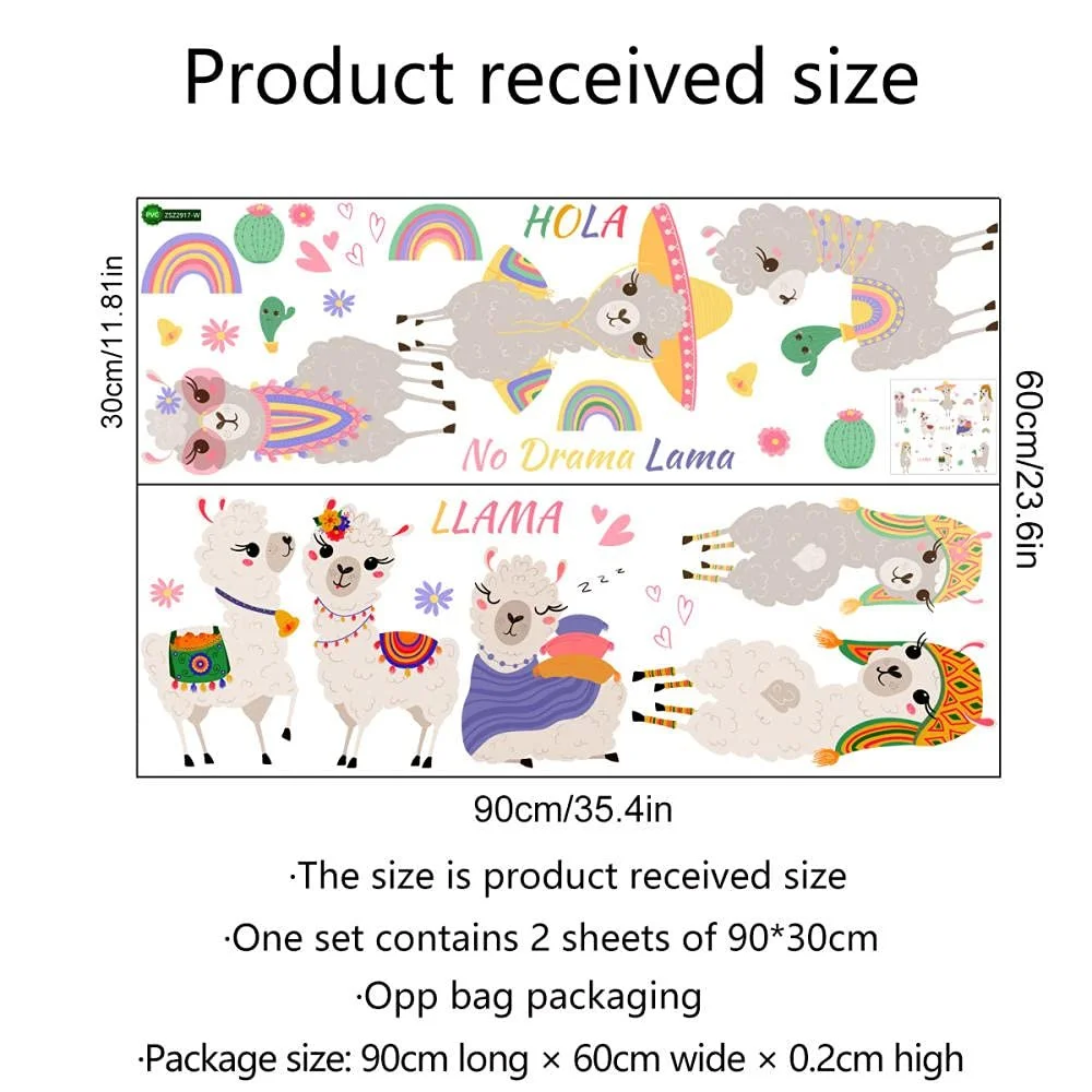 Наклейка на стіну Лама для дитячої кімнати 30 x 90 см (2 аркуші), фото №2 Наклейка на стіну Лама для дитячої кімнати 30 x 90 см (2 аркуші), фото №2