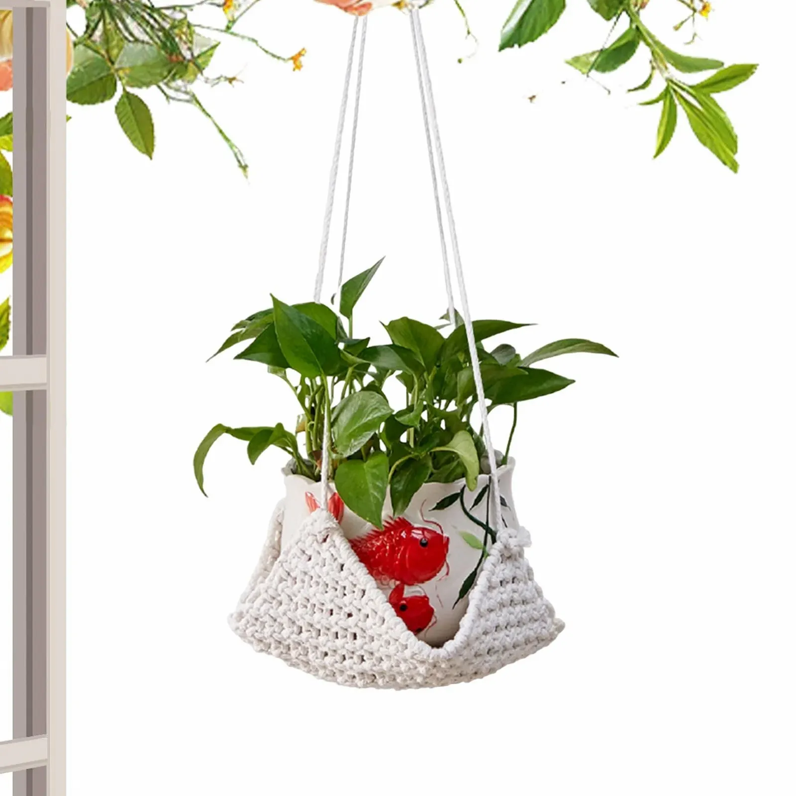 Подвесное кашпо Indoor Plant Hanger Hand Woven Boho макраме с квадратным основанием, плетеное, фото №9