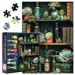 Пазл Botanical Shelf 1000 елементів Сукуленти та антикварні книги 50 x 70 см - Фото 1