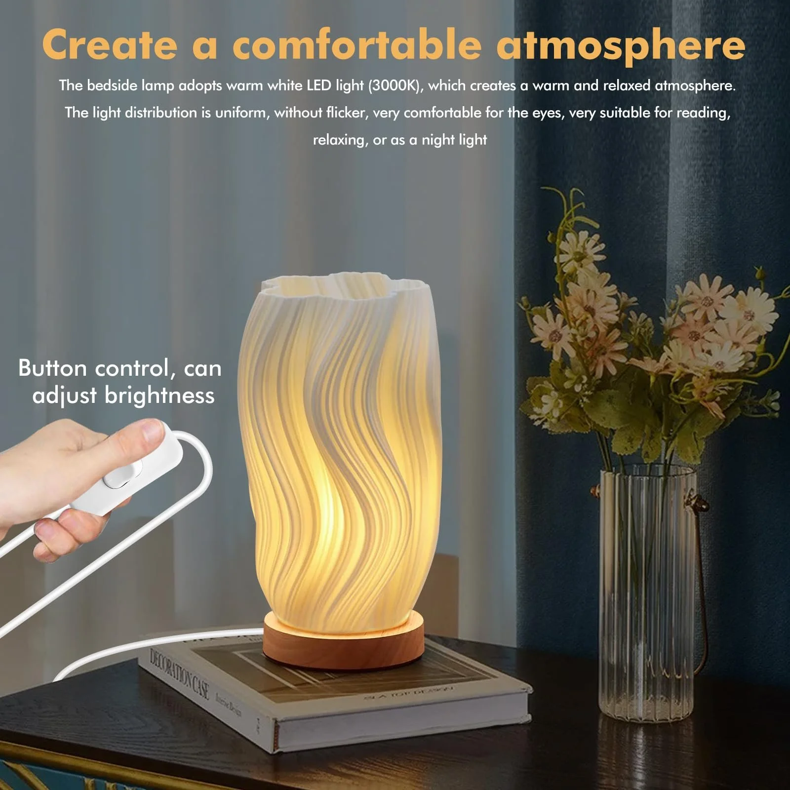 Настільна лампа 3D декор дерев'яна основа тримач для квітів 3000K Φ11x20,5 см, фото №4