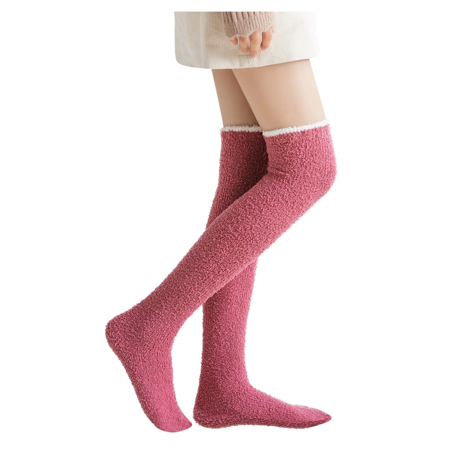 Женские зимние термо гольфы до колена, высокие плюшевые гольфы из кораллового флиса, фото №5