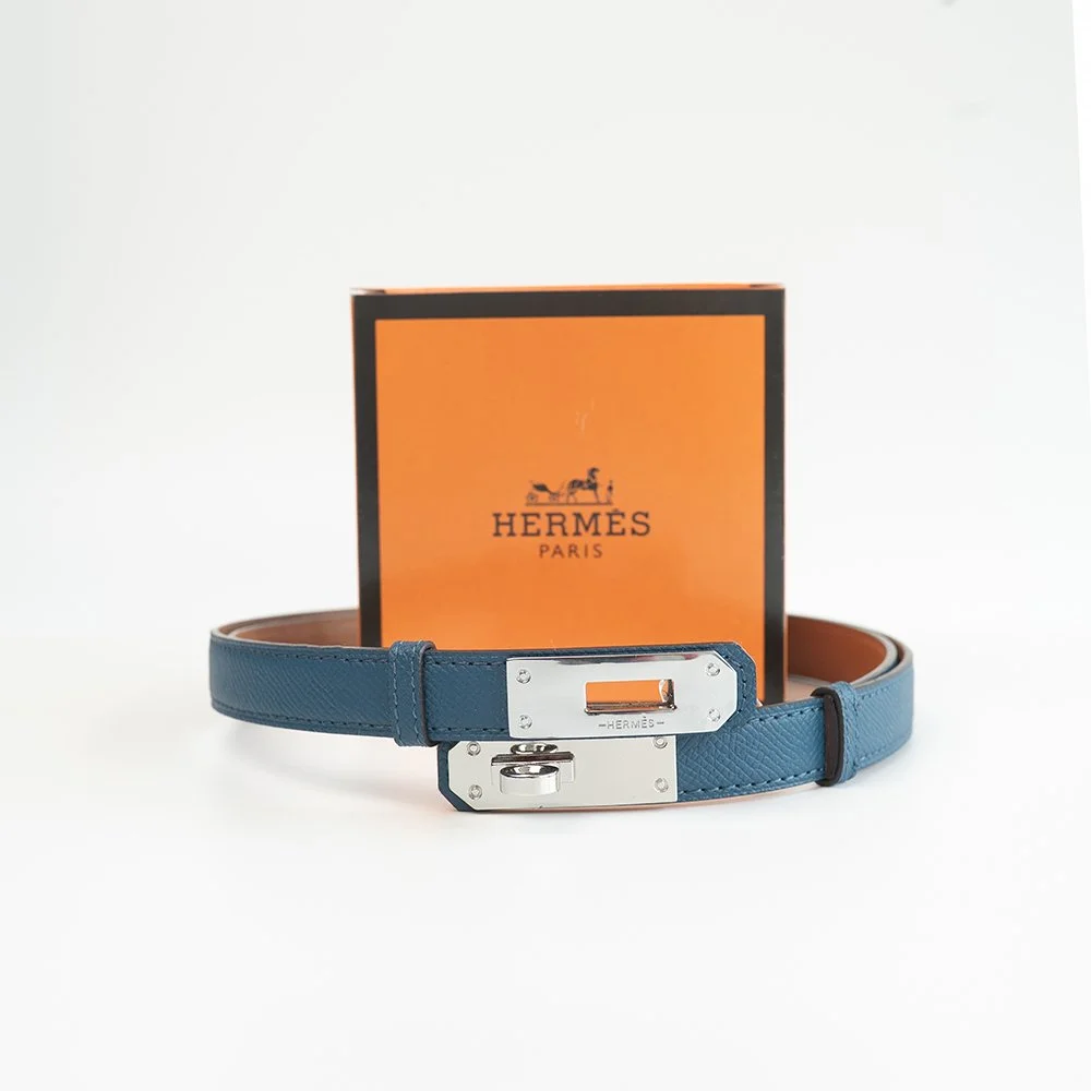 Ремінь жіночий синій шкіряний Hermes, фото №4