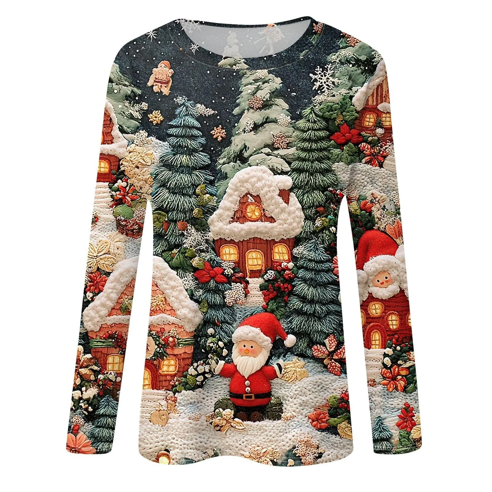 Рождественский джемпер Женский рождественский свитшот с круглым вырезом и длинными рукавами, смешная рождественская футболка с принтом елки, праздничный графический пуловер, фото №3