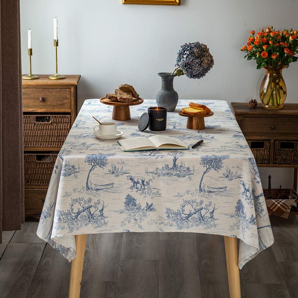 Скатертина Glory Season Rustic лляна з принтом 52 x 70 дюймів (132 x 178 см) Синя, фото №2