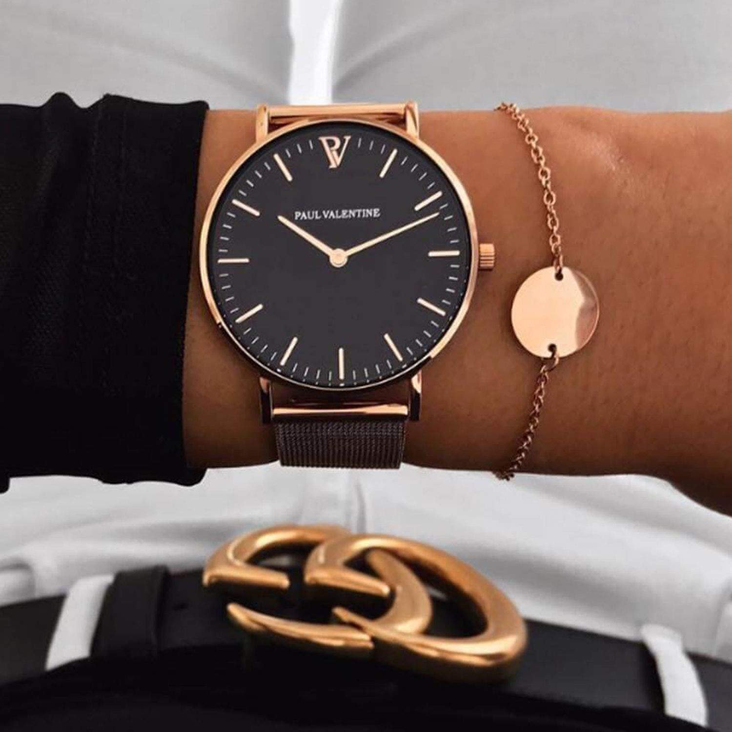 Женские часы Paul Valentine Pearl Rose Gold Mesh PV36211, Браслет, фото №4