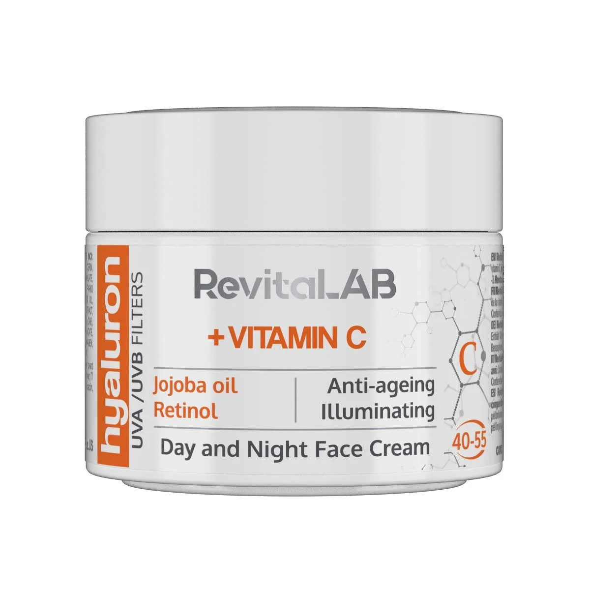 Денний та нічний крем RevitaLAB Hyaluronic Anti-Ageing з вітаміном C, олією жожоба та UV-фільтрами 40-55 років 50 мл, фото №1