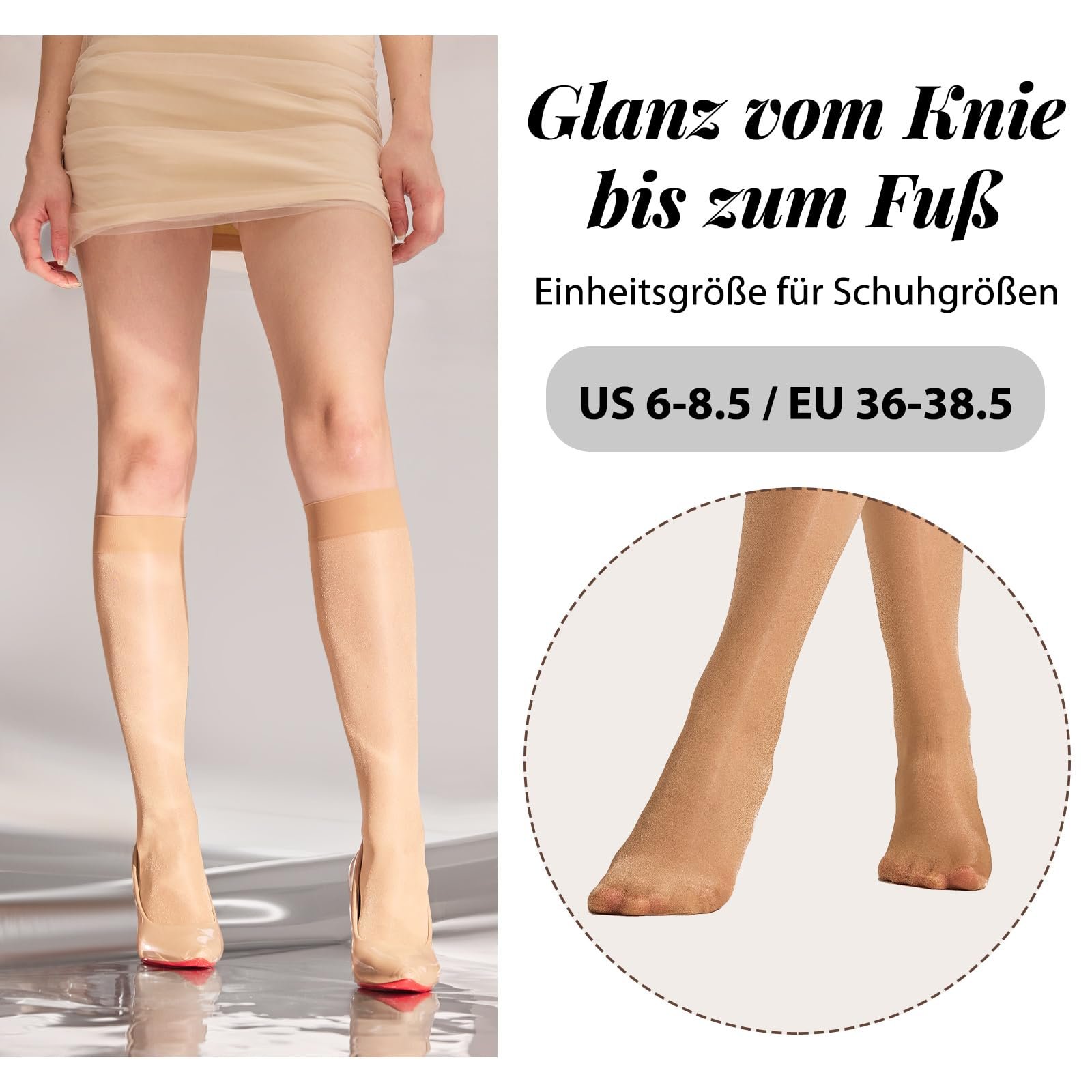 Гольфы до колена с блестками, женские тонкие гольфы, 3 пары, 40D, прозрачные нейлоновые гольфы, черный, телесный цвет, фото №4