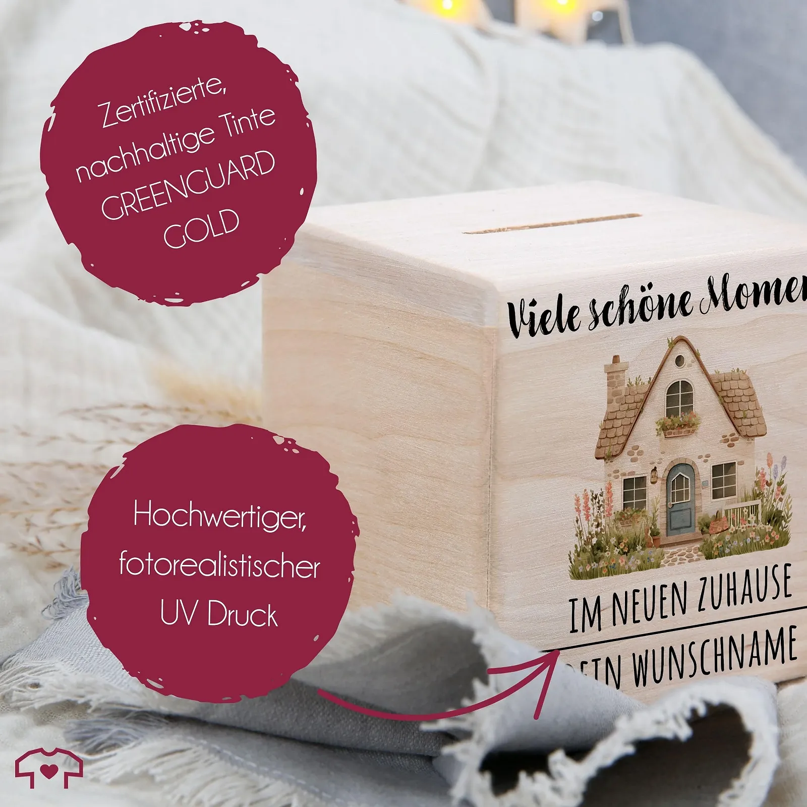 Дерев'яна скарбничка "Many Beautiful Moments in the New Home" Іменна Дерево, фото №4