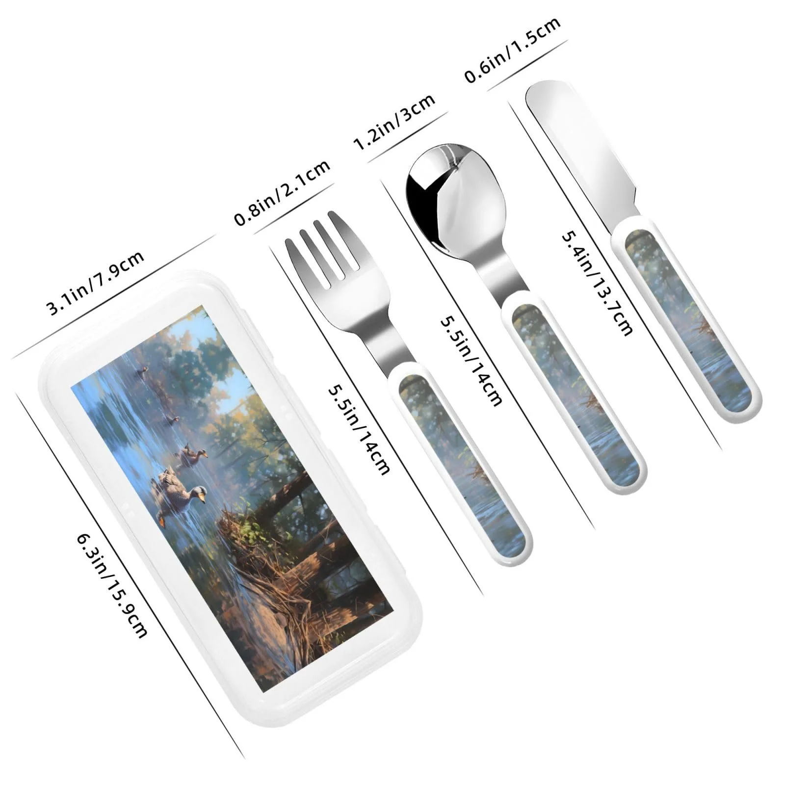 Дитячий набір столових приборів Качка Mallard Swimming з малюнком, три предмети, фото №3 Дитячий набір столових приборів Качка Mallard Swimming з малюнком, три предмети, фото №3