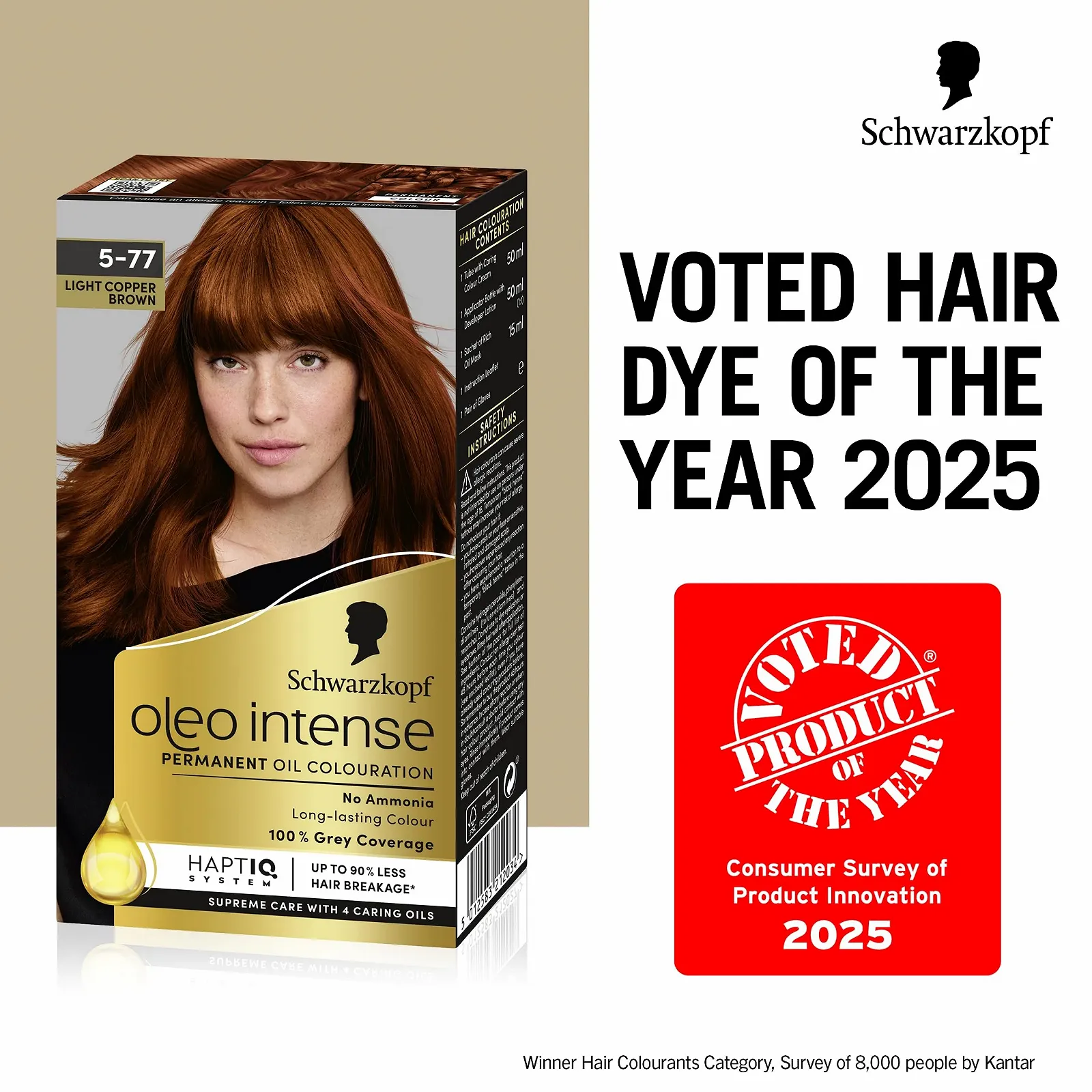 Фарба для волосся Schwarzkopf Oleo Intense 5-77 Світло-мідний каштановий, стійка, з олією, 100% покриття сивини, без аміаку, фото №2 Фарба для волосся Schwarzkopf Oleo Intense 5-77 Світло-мідний каштановий, стійка, з олією, 100% покриття сивини, без аміаку, фото №2