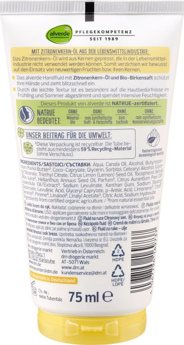 Набір для догляду за руками alverde Natural Cosmetics: Флюїд для рук Lemon Dream + Крем для рук Bee Happiness, 2 x 75 мл, фото №4 Набір для догляду за руками alverde Natural Cosmetics: Флюїд для рук Lemon Dream + Крем для рук Bee Happiness, 2 x 75 мл, фото №4