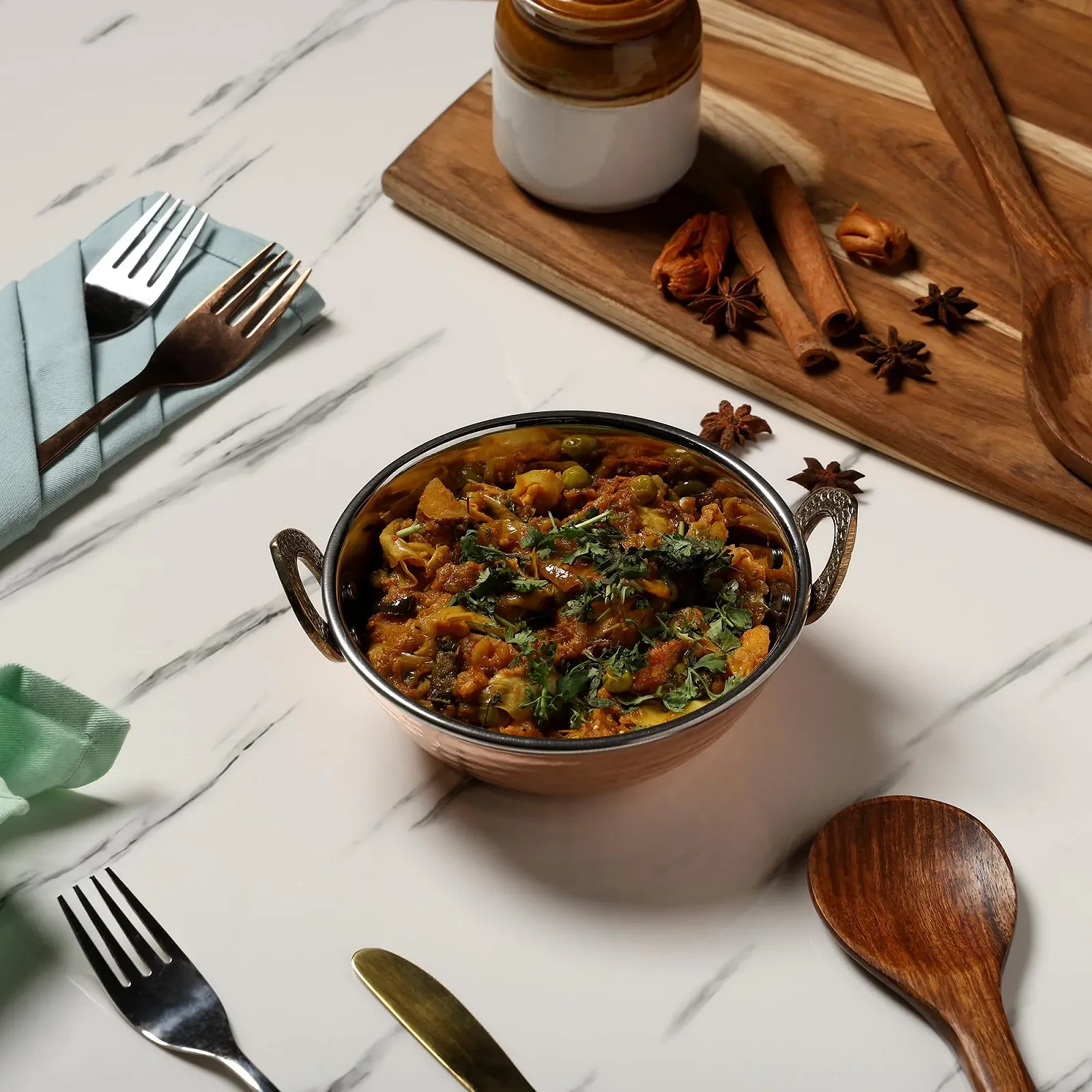 Набор мисок для подачи Zap Impex Karahi 2 шт. Hammered Copper & Stainless Steel 13 см (300 мл), фото №2