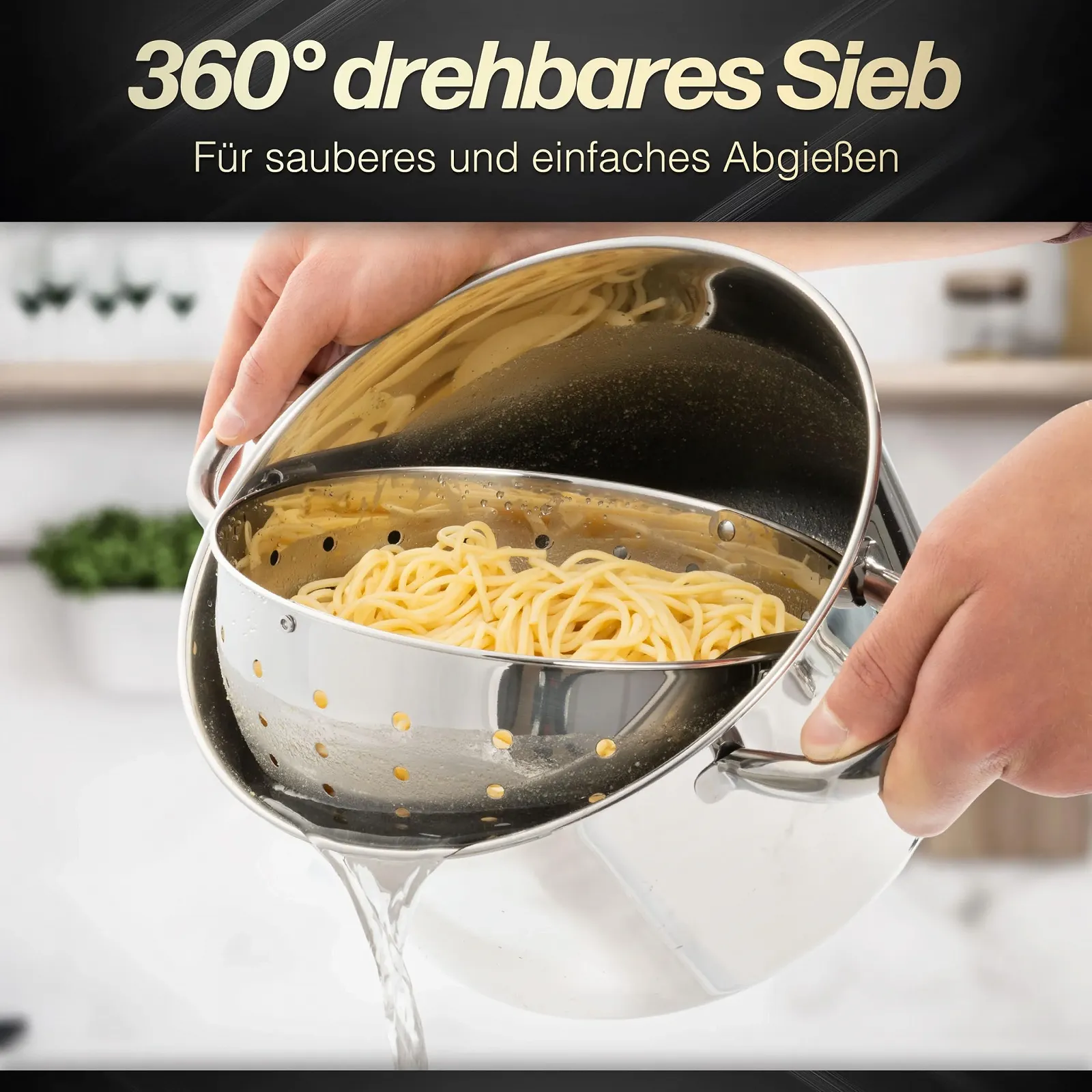 Кастрюля Beyond из нержавеющей стали со стеклянной крышкой и съемной вставкой-ситом, фото №4 Кастрюля Beyond из нержавеющей стали со стеклянной крышкой и съемной вставкой-ситом, фото №4