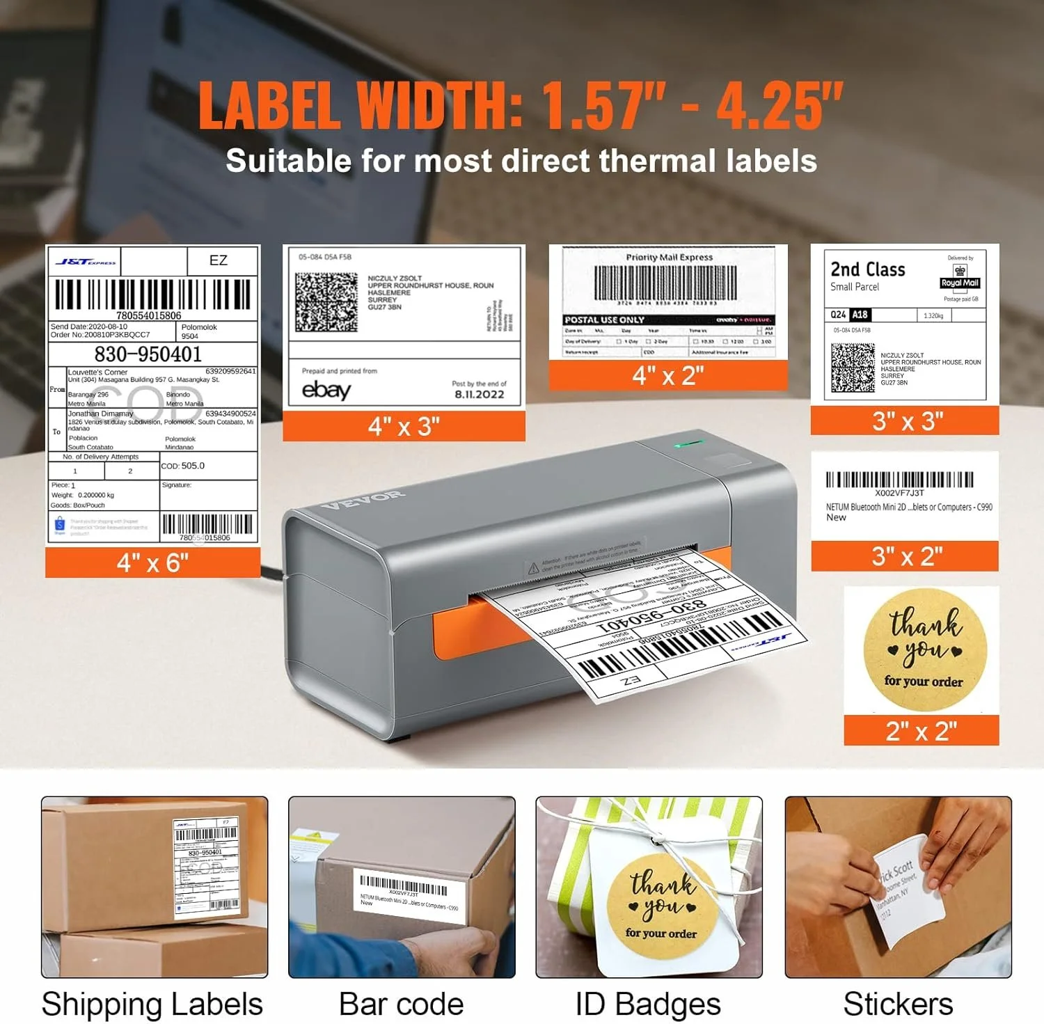 Термопринтер етикеток VEVOR Y486 Сірий, фото №5 Термопринтер етикеток VEVOR Y486 Сірий, фото №5