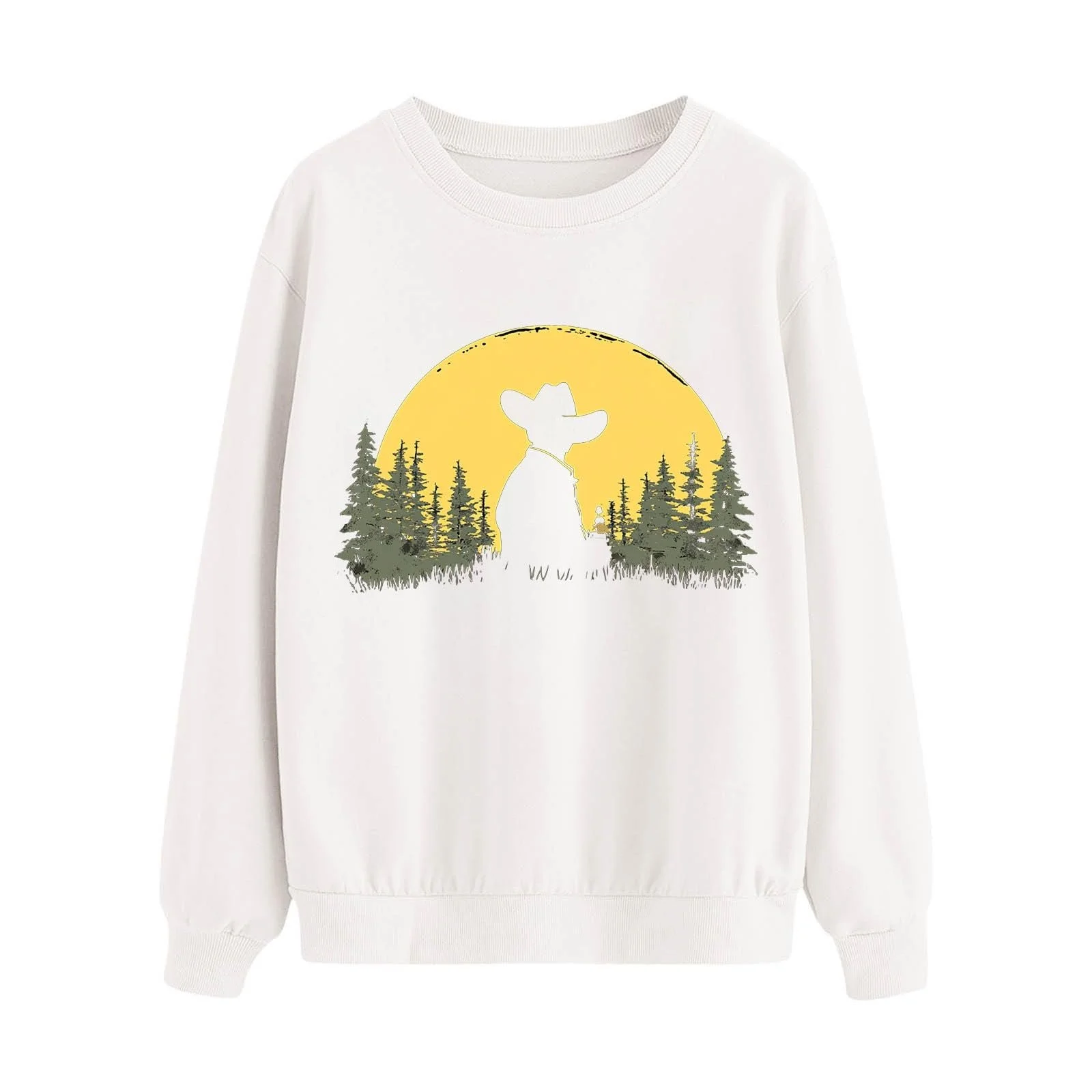 Лонгслив Komiseup Базовый Свитшот с круглым вырезом Свитшот свободного кроя без капюшона Western Cowboy Print Свитшот Праздничная Спортивная рубашка Модный топ с принтом лошади для девочки-подростка Streetwear 15, фото №4